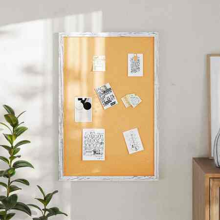 FLASH FURNITURE Camden Rustic 24in. x 36in. Wall Mount Cork Board w/Wooden Push Pins, Whitewashed HGWA-CK-24X36-WHTWSH-GG